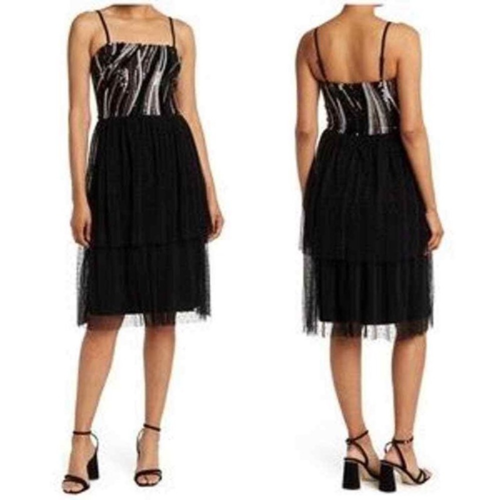 NWT Dress the Population “Kady” Black Multi-Sequin Tulle Dress -  Size M